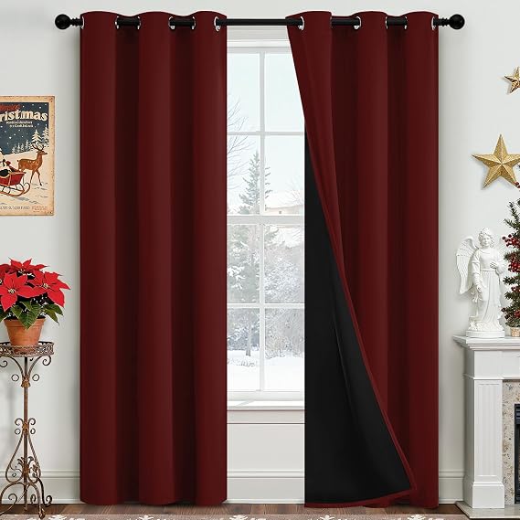 Yakamok Burgundy Red Blackout Curtains 84 inches Long for Bedroom 38" Wide