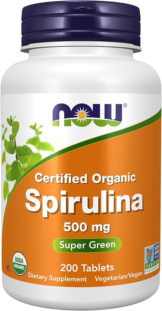 NOW Foods Supplements, Organic Spirulina 500 mg with Vitamins, Minerals and GLA (Gamma-Linolenic Acid), 200 Tablets
