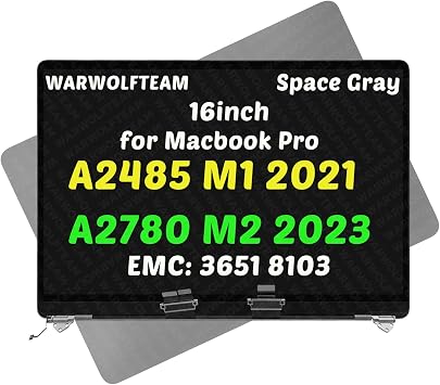 Compatible with MacBook Pro Retina M1 M2 2021 2023 A2485 A2780 EMC 3651 8103 661-21968 LCD Screen Digitizer Replacement Cover Cable Hinges Full Top Assembly 16" 3456 x 2234 (Space Gray)