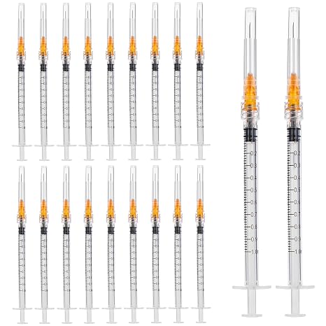 1ml/cc Plastic Tube with 25G-25mm Head Disposable Luer-Lock Independent Packaging Easy to Use (Pack of 100)
