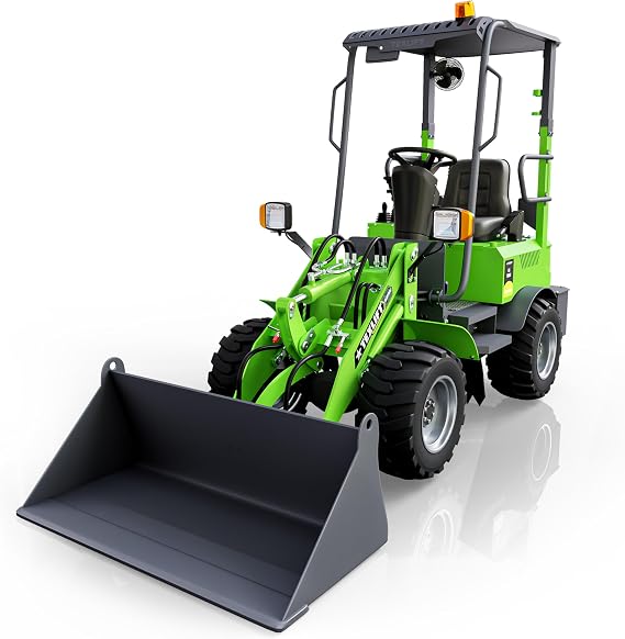Full Electric Mini Skid Steer Loader Tractor Front End Wheel Loader with Wide Bucket Compatible with Various Attachments, Load Capacity 880 Lbs, Powered by Lithium Battery - (US-TXL88Pro)