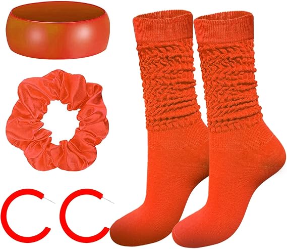 4Pcs 80s 90s Accessories for Women Neon Slouch Scrunch Socks 80s Leg Warmers Heavy Soft Extra Long Scrunchy Socks