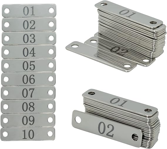 Small Stainless Steel Rectangle Numbered Tags with Two Holes 4cm*1cm (1-10)