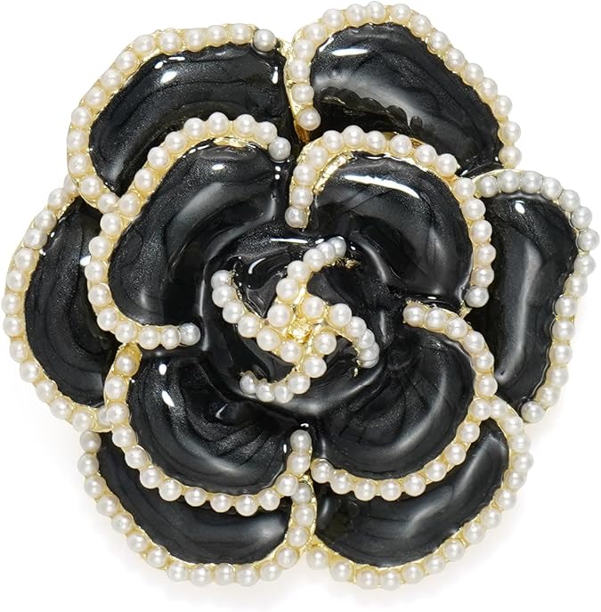 Pearl Camellia Brooch Solid Color Flower Brooch for Women and Girls