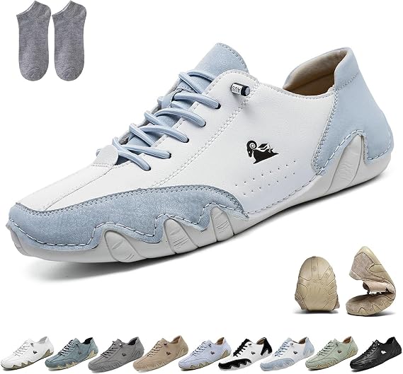 Alpaca Barefoot Shoes - Ergonomic & Waterproof Barefoot Shoes For Pain Relief Outdoor Lightweight Comfy Breathable Non-Slip Walking Hiking Unisex Orthopedic Beck Sneakers(White+blue,6 UK)