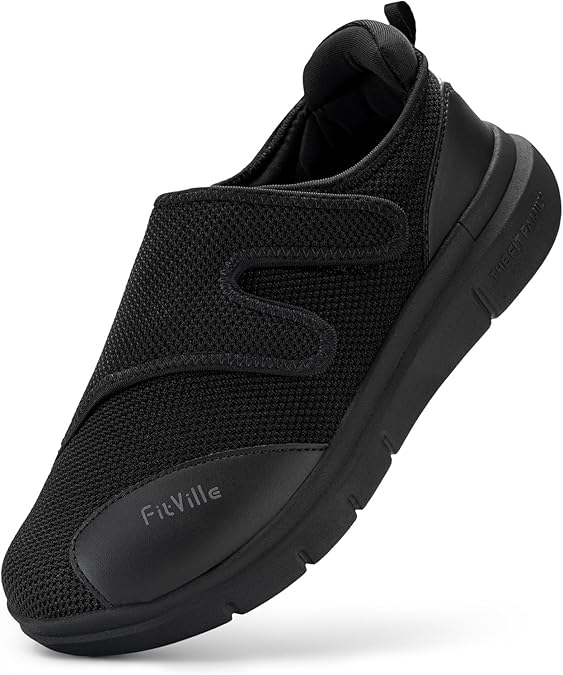 FitVille Extra Wide Rehabilitation Shoes Men with Adjustable Walking Shoes for Sensitive Feet Seniors Care Slippers Bandage Shoes Health Shoes