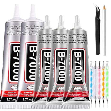 2PCS 110ml B7000 Glue + 3PCS 50ml B7000 Glue + 5PCS Dotting Pen +1PCS Wax Pencil and Tweezer