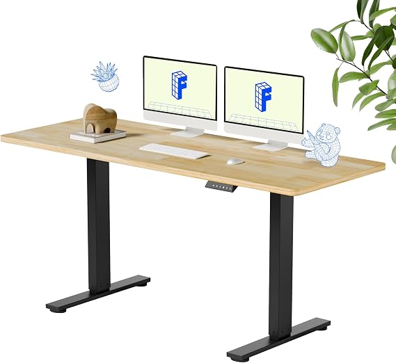 FLEXISPOT Solid Wood Standing Desk, 63" x 24" Real Wood Desktop with Natural Grain, Durable & Sustainable Workstation for Home Office and Multi-Monitor Setups (Rubber Wood, Black Frame)
