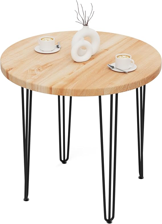LAMO Manufaktur Round Table 80 cm Wooden Table Round Dining Table for 2 People Round Table for Kitchen Dining Room Thickness: 40 mm Colour: Natural Legs: Black