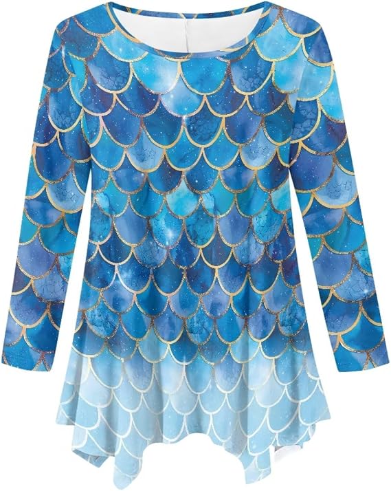 Women's Asymmetrical Irregular Hem Tops Long Sleeve Tunic Top Dressy Casual Blouse Size S-6XL