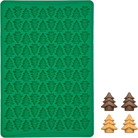Mini Christmas Silicone Molds (100 Cavity) - Green Christmas Tree Shaped Baking Molds for Cookies Gummies and Treats