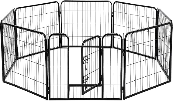 BestPet Pet Playpen 8 Panel Indoor Outdoor Folding Metal Protable Puppy Exercise Pen Dog Fence,24",32",40" (32", Black)