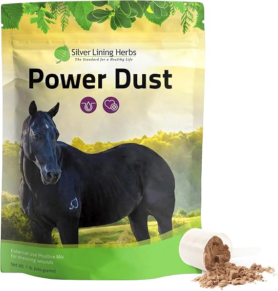 Silver Lining Herbs Power Dust Horse Wound Care Powder - 1 lb | Horse Wound Care Powder, Comfrey, Yarrow & Goldenseal, Tissue Growth & Proud Flesh Support, 1 lb, NASC Certified