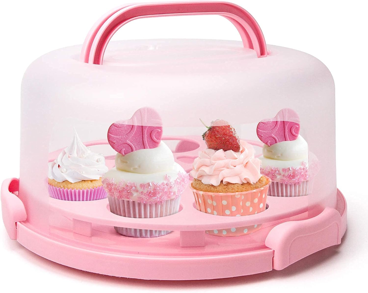 Cake Storage Container with handle, 10inch Cake Carriers with Cupcake Holder, Muffin and Pie Carrier with Cover for Transport3-lock system