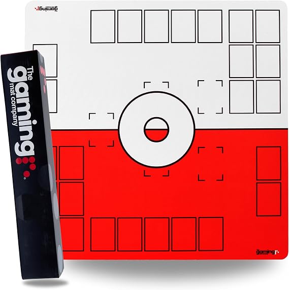 The Gaming Mat Company Pokemon 2-Player Playmat 28.35" x 28.35" Red & White | Compatible with Pokemon cards, 2-player layout with a non-slip rubber base for organized and stable gameplay.