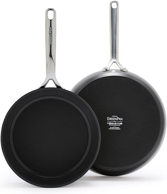GreenPan 9.5 & 11 Ceramic Nonstick Frying Pan Skillet Set, PFAS-Free, Hard Anodized Cookware, Induction Compatible & All Cooktops, Dishwasher & Oven Safe, GP5 Stay-Flat Surface, Black