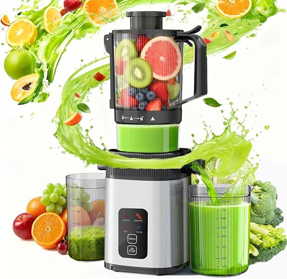 Kismile Cold Press Juicer Machine with Touch Control & 3 Modes, 4.5 Wide Feed Chute Slow Juicer for Whole Fruits & Vegetables, Stainless Steel Juicer Press, Easy to Clean, High Juice Yield for Home