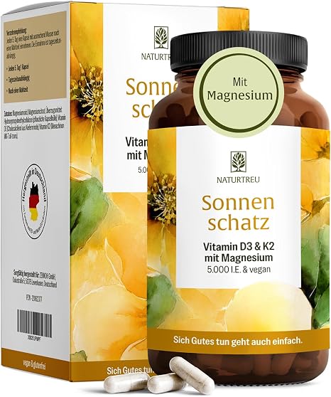 NATURTREU Store Vitamin D3 + K2 Depot 15 Month Supply Proven NATURTREU Quality 5000 IU Vitamin D3 High Dose No Unnecessary Additives High Dose Capsules Optimally Supplemented by Magnesium