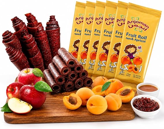 Anjoman Apricot Dried Fruit Leather Bar, 100g x 6 Sheets Snacks Bar, Lavashak No Added Sugar Vegan Snacks, Fruit Roll Ups, 40x14CM