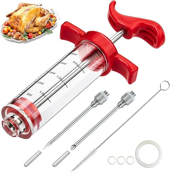 Meat Injector Syringe, 1-oz Plastic Marinade Turkey Injector Kit