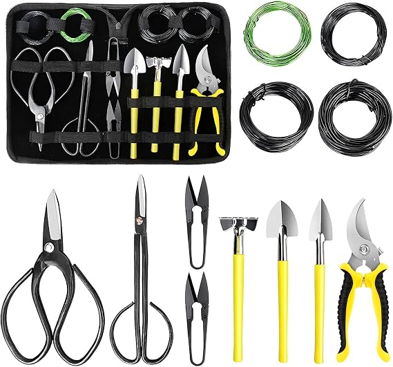 MOSFiATA Bonsai Tools Set 13Pcs, Bonsai Essentials with PU Leather Bag, High Carbon Steel Succulent Trimming Kit, for Pruning, Raking, Training Plants, Ideal Gardening Gifts