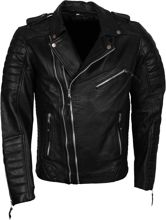 Brando Black Men Biker Real Leather Motorcycle Jacket