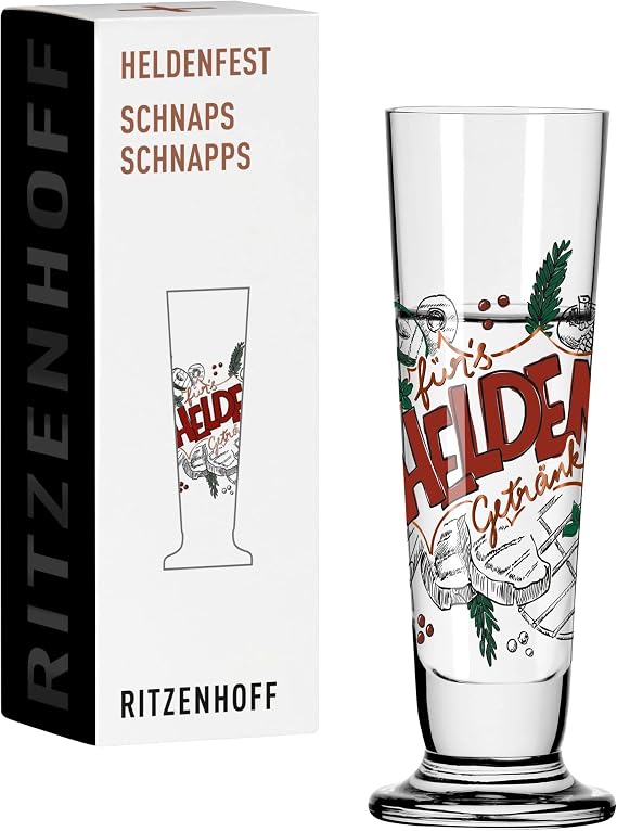 RITZENHOFF 1011013 Shot Glass 40 ml - Series Heldenfest Design No. 13 - For Heroes at the Grill - Round - Made in Germany Copper Green Red Black