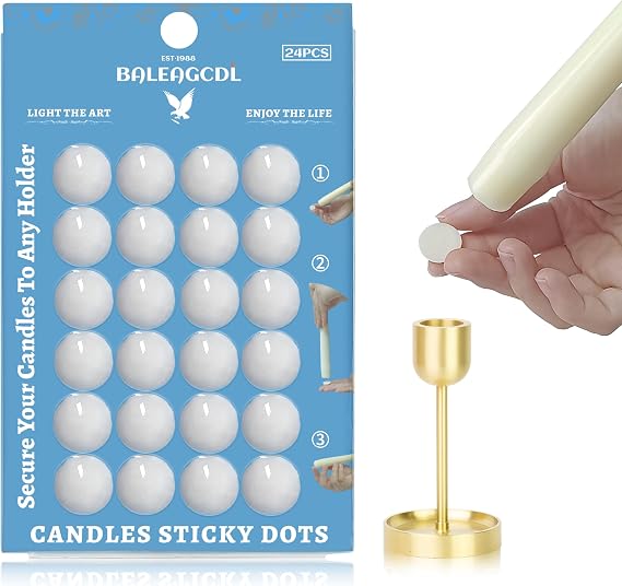 Taper Candle Sticky Dots - White Wax Candle Adhesive Dots - Unscented Cire Adhesive for Secure Candle Placement - Easy Clean and Traceless for DIY Projects - Pack of 24