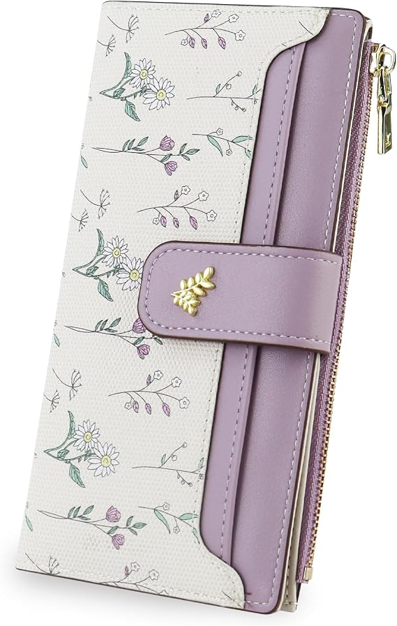 Purses for Women, PU Leather Long Slim Wallet for Women, Large Capacity Bifold Ladies Wallet Purse Card Holder Wallets with Zipper Coin Pocket with 11 Card Slots (Purple)