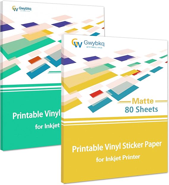 Printable Vinyl Sticker Paper for Inkjet Printer, 80 Sheets Matte, 80 Sheets Glossy White Waterproof Decal Paper, Tear & Scratch Resistant