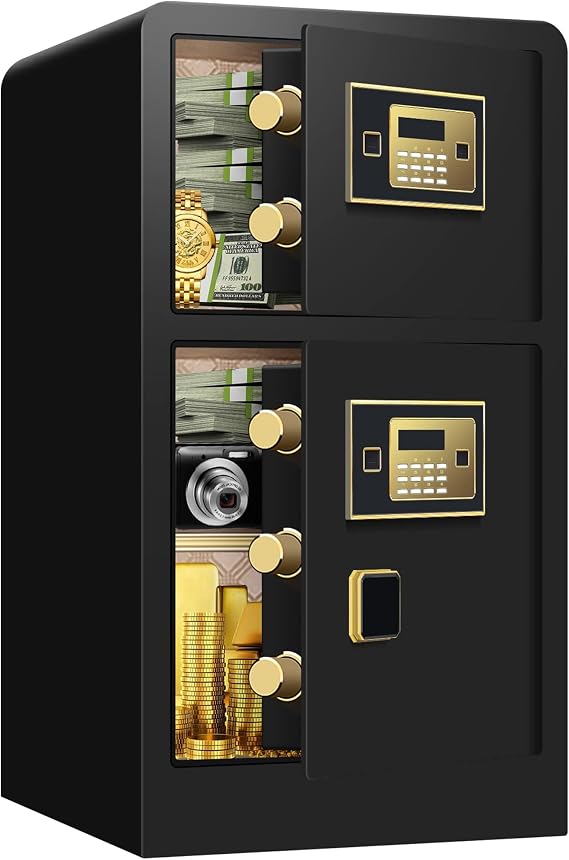 5.1 Cu.ft Safe Box Fireproof Waterproof Double Door,Digital Large Security Box for Home Office with Separate Lock Box,Hidden Compartment,Led Light