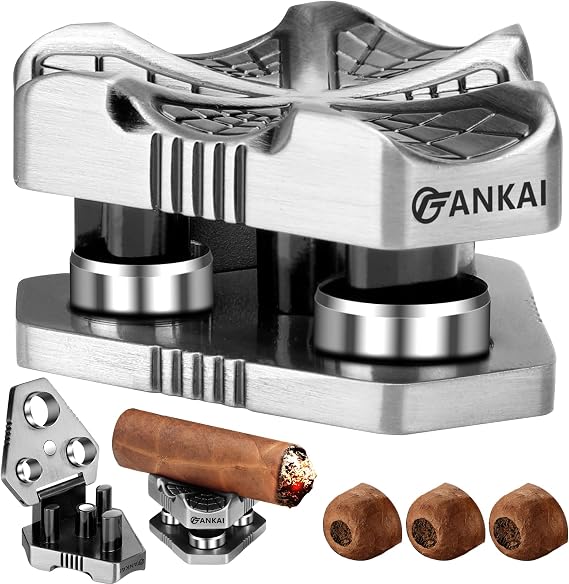 2 in 1 Cigar Punch, with Cigar Holder, Triple-Punch Cutter,2 Cigar Stand, 20-25-30 Ring Guage, Hole Opener, Multifunctional Puncher Tool