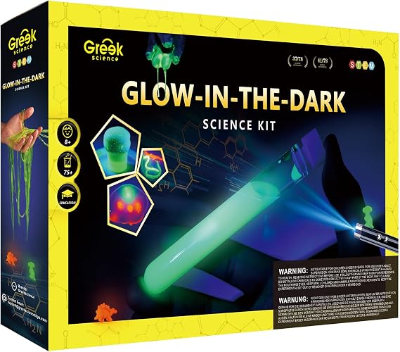 75+ Glow Experiments science kit for kids 8-12, Chemistry Set | Glow in the Dark Science Lab with Glowing Test Tube and Bouncy Balls, STEM Educational Toys Gift for Boys and Girls