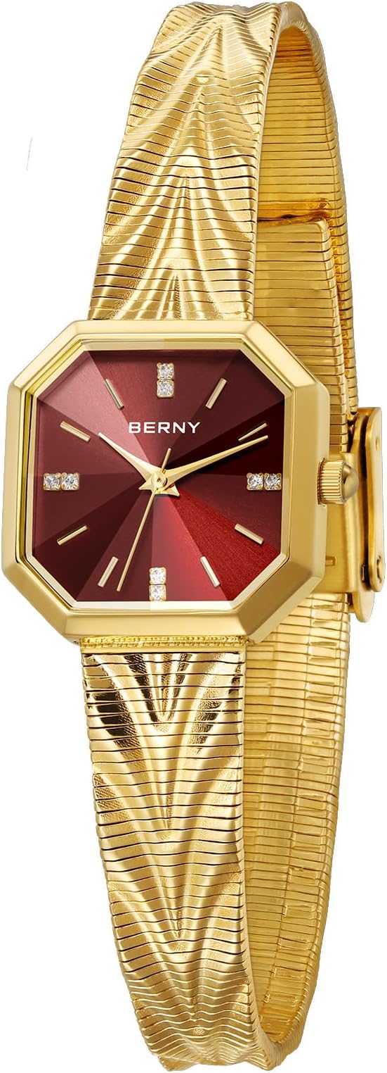 BERNY Gold Uhr für Frauen Quarzuhr Unregelmäßiges quadratisches Zifferblatt Mode Zeitmesser wasserdichte Armband Armbanduhren
