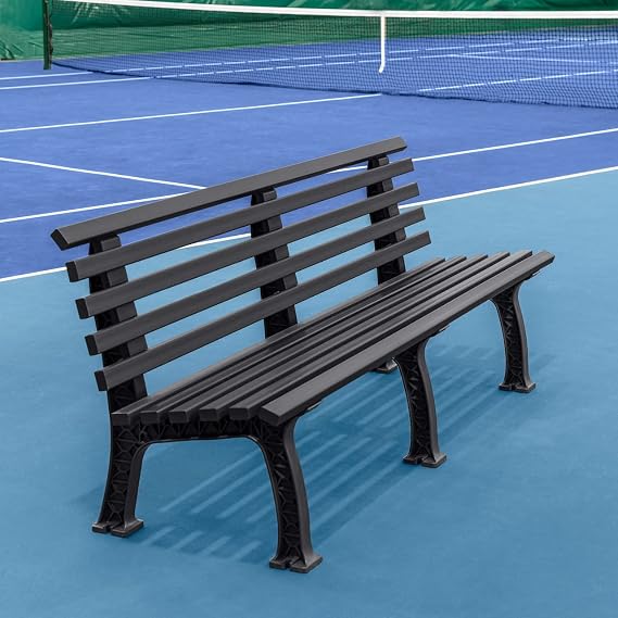 Vermont Tennis Court Bench - 3 & 4 Seater | Standard or Backless (Standard, Black, 4 Seater)