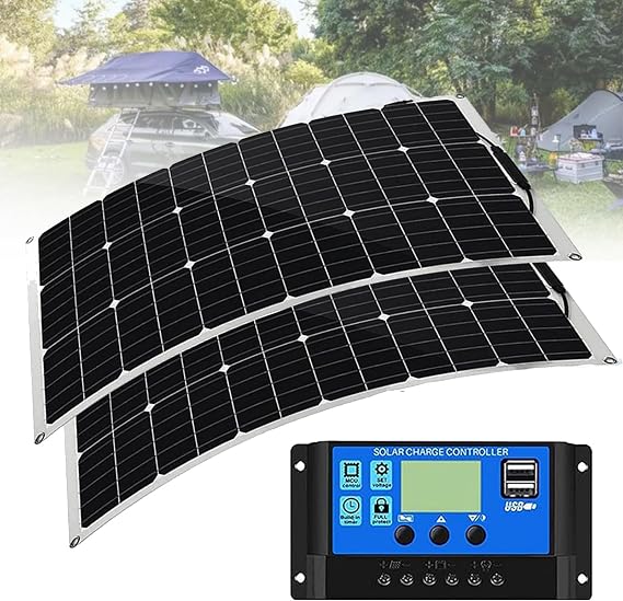 Flexible Solar Panel Kit System 500 Watt 18 Volt Monocrystalline Semi-Flexible Bendable Mono Off-Grid Charger for Marine RV Cabin Van Car Uneven Surfaces(2x500W)