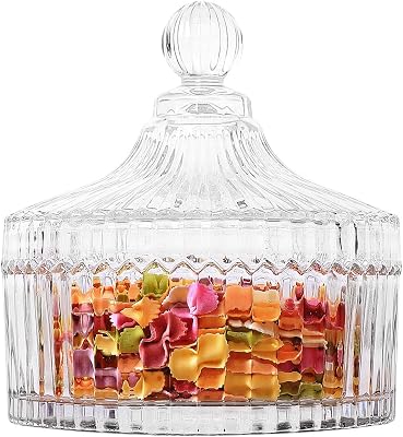 ComSaf Glass Candy Dish with Lid, 14OZ Candy Jars with lid for Office Desk, Covered Candy Dish for Office Desk, Decorative Cute Glass Jar, Jewelry Box for Wedding Party Buffet Decor, Christmas Gift