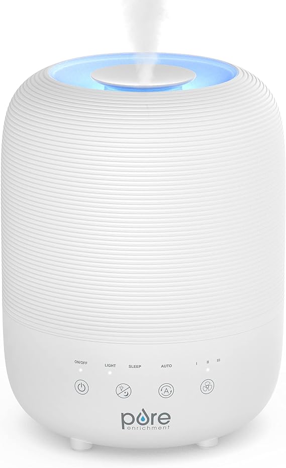 Pure Enrichment HUMETM Sense Top Fill Humidifier Large 3L Tank, Auto Mode Humidity Sensor, 3 Mist Settings, Optional Night Light, Optional Aromatherapy, Sleep Mode & Auto Shut-Off