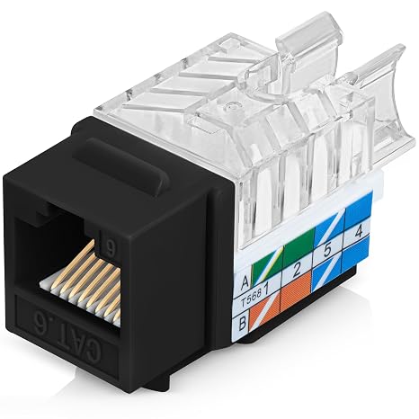 Everest 45 Degree RJ45 Cat6 Keystone Jacks Slim Profile 50-Pack Black | Compatible with 45 Angled Speed Termination Tool - 45Term (B0BL3GS7ZY)