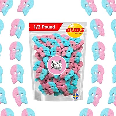BUBS Sour Dizzy Skulls Bubblegum Flavor, 12 Pound Soft Foam Godis Premium Vagen Swedish Candy by Susa Candy