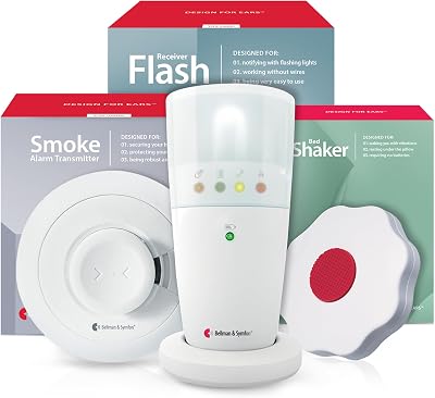 Bellman & Symfon Smoke Alarm Notification System with Flash Receiver and Bed Shaker - Flashing Light and Vibrations Alerts Ideal for Deaf, Hard of Hearing, Heavy Sleepers