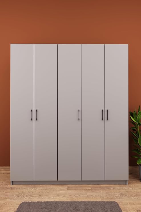ASRA TREND Lüks 5 Kapaklı Portmanto%100 MDF Askılı Vestiyer Çok Amaçlı Ayakkabılık Dolabı 150x180 cm V-09 Kül Gri