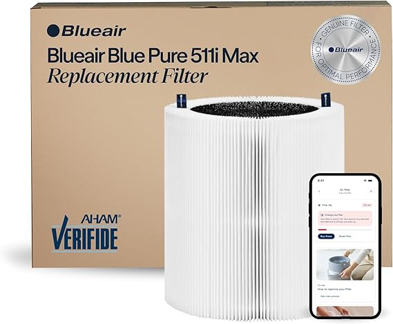 BLUEAIR Genuine Blue Pure 511i Max Replacement Filter for 511i Max Air Purifiers - AHAM Certified, HEPASilent Dual Filtration, Removes 99.97% of Particles & Odors, Genuine Carbon Filter