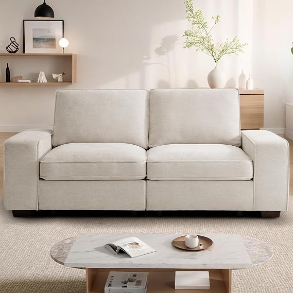 TEKAMON 73" Loveseat Sofa with Seat Storage, 2-Seater Modular Sofa Couch for Living Room, Chenille Fabric, Solid Wood Frame, Spring Cushions, USB Charging, Removable Covers, Side Pockets, Beige