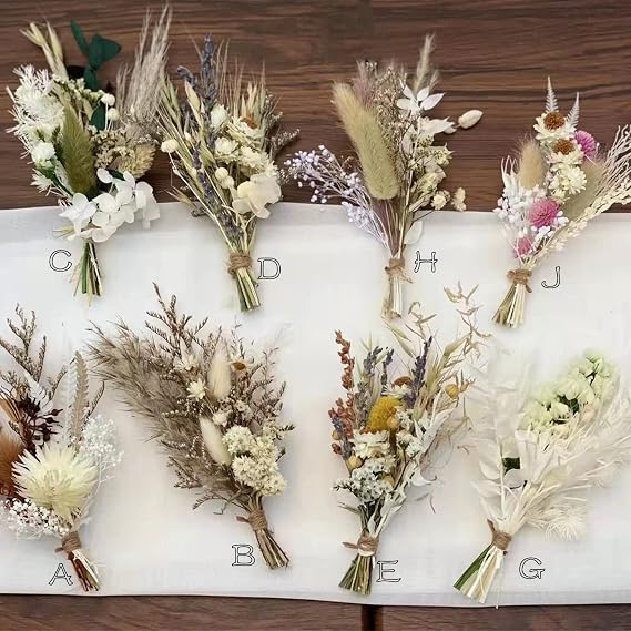 Mini Dried Flower Bouquet | Small Milk Bottle Arrangement | Table Decoration | letterbox Gift | Pampas | Bunny Tails | Boho Cake Flowers 04 (Style E)
