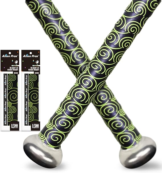 ALIEN PROS Bat Grip Tape for Baseball 0.5 MM (2 Pack) Precut and Pro Quality Bat Tape Wrap Your Bat for an Epic Home Run - Replacement for Old Baseball bat Grip
