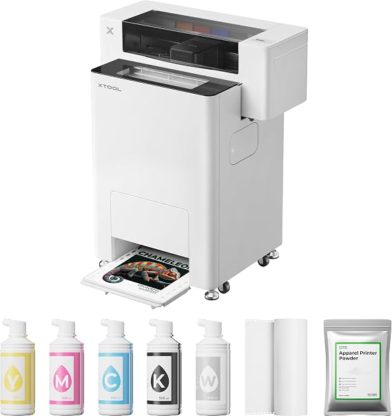 xTool Apparel Printer Bundle with Shaker Oven, 14'' A3 DTF Printer T-Shirt Printing, One-Click Print-to-Bake, High-Speed with Dual I1600 Printheads, Multi-Fabric Compatible, 24/7 Auto-Maintenance