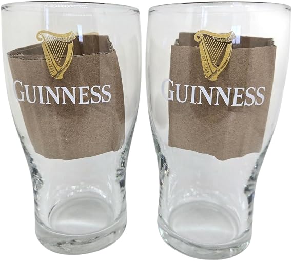Guinness Tulip Pint Glass - Gold Sparkle Harp U.S Pub Edition - 16 Ounces - Set of 2