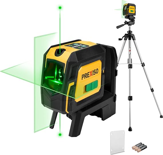 PREXISO Laser Level with Tripod & 2 Plumb Dots, 100Ft Self Leveling Laser | Green Point Laser Level - Plumb Spot Alignment Cross Laser Line Tool for Construction, Ceiling, Floor Tile with Magnetic Base
