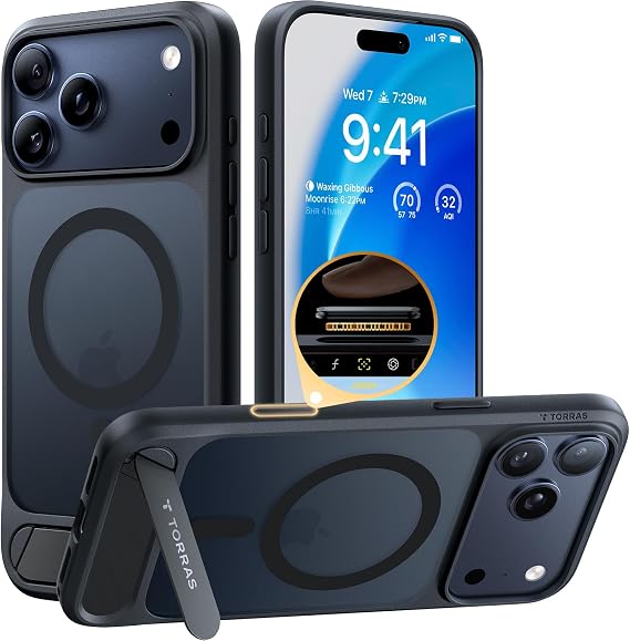 TORRAS Strong Magnetic & Seamless Stand for iPhone 17 Pro Max Case Black